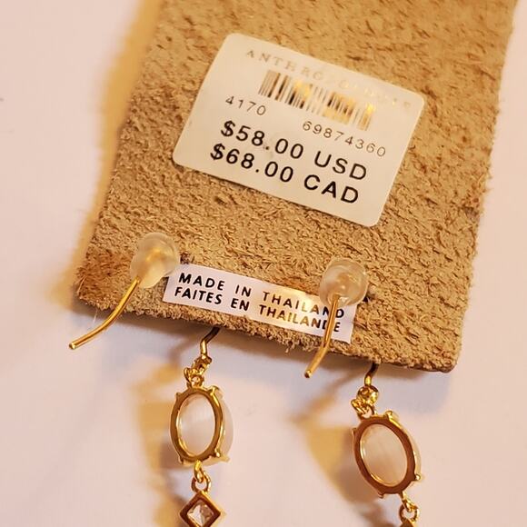 Anthropologie Earrings Stone Drop 2" Earrings Mint and Green ivory Gold tone NEW - Picture 10 of 12